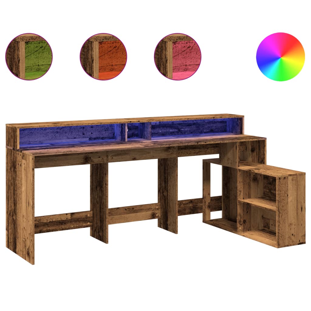 LED desk reclaimed wood look 200x104x91 cm wood-based material