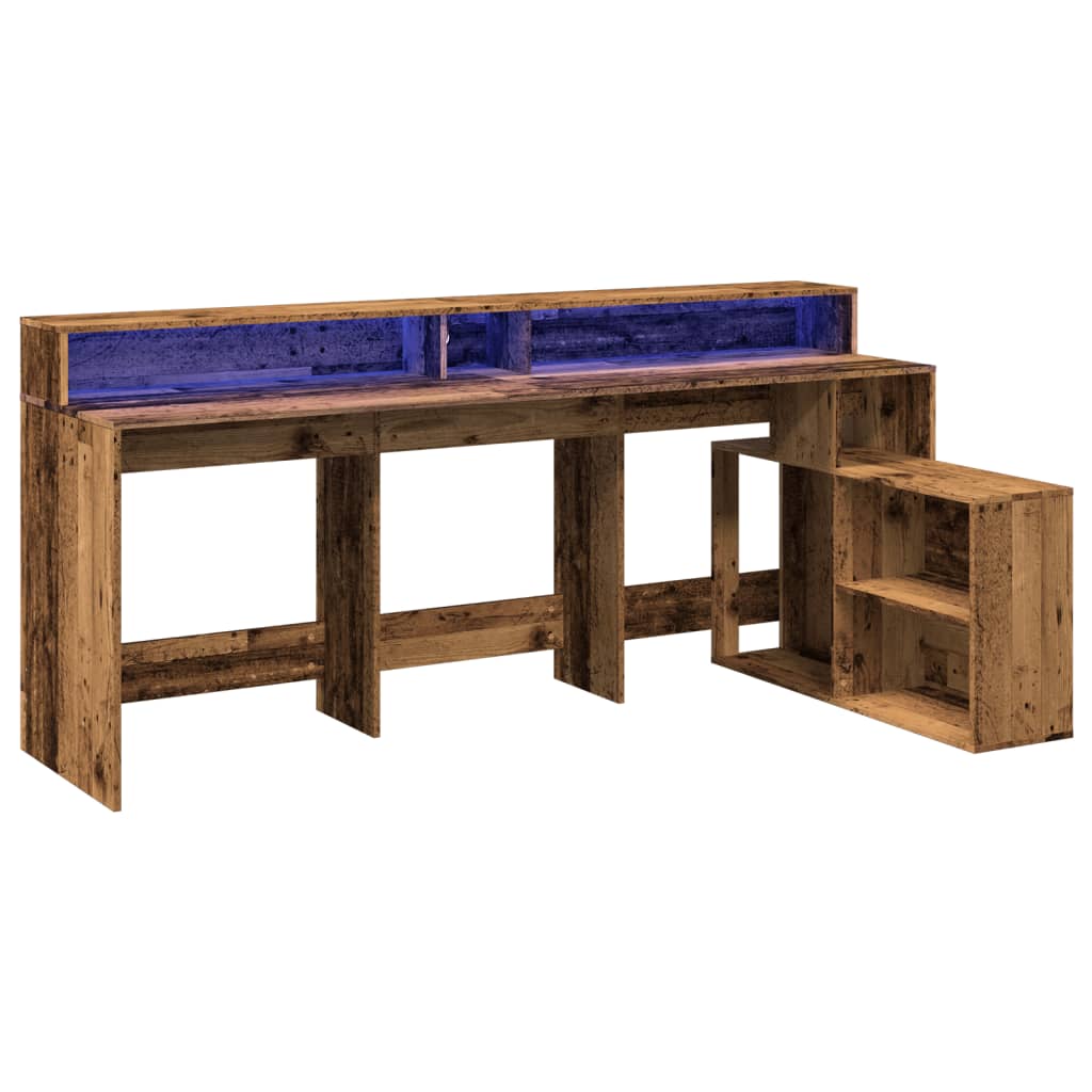 LED desk reclaimed wood look 200x104x91 cm wood-based material