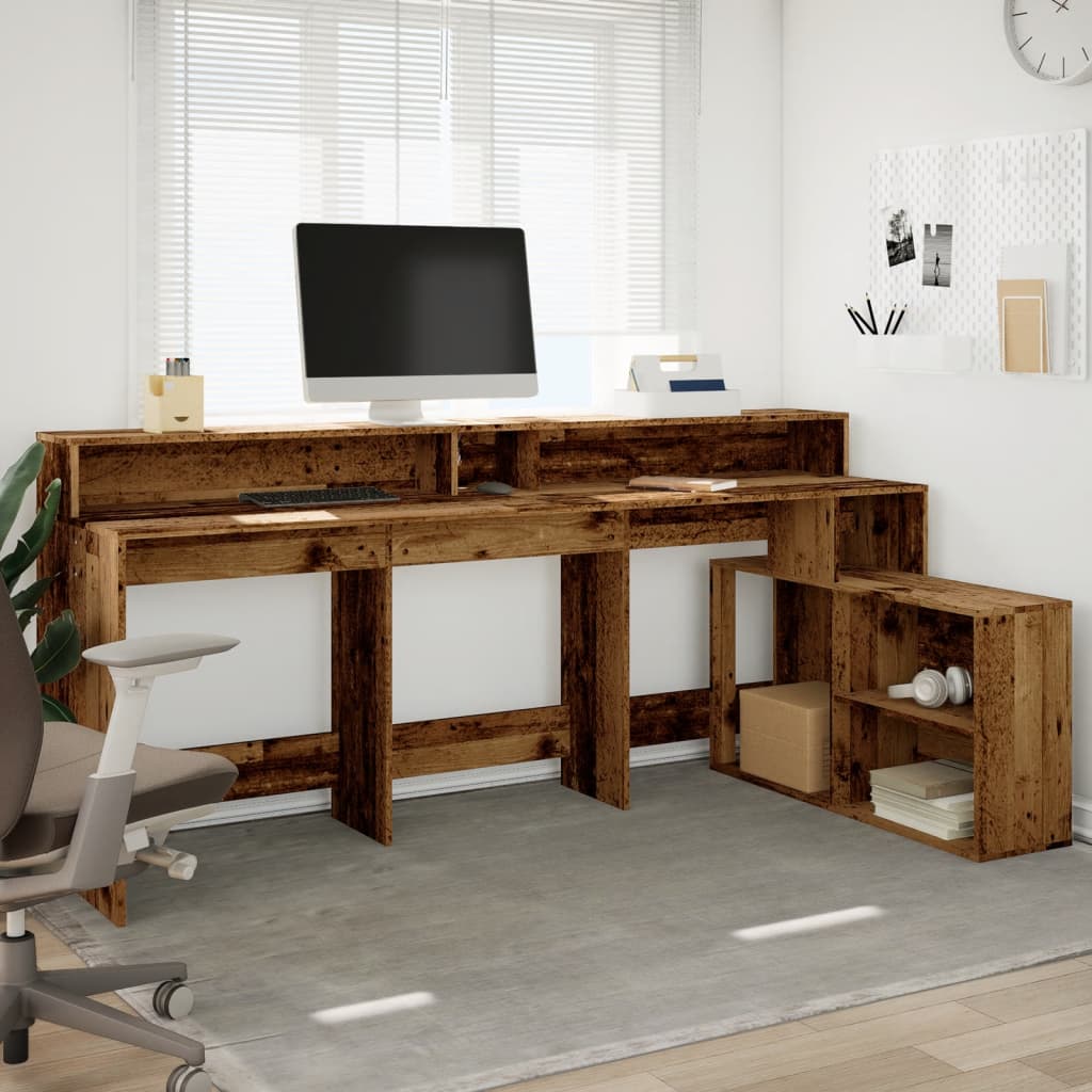 LED desk reclaimed wood look 200x104x91 cm wood-based material