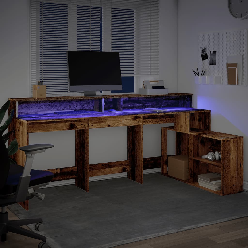 LED desk reclaimed wood look 200x104x91 cm wood-based material
