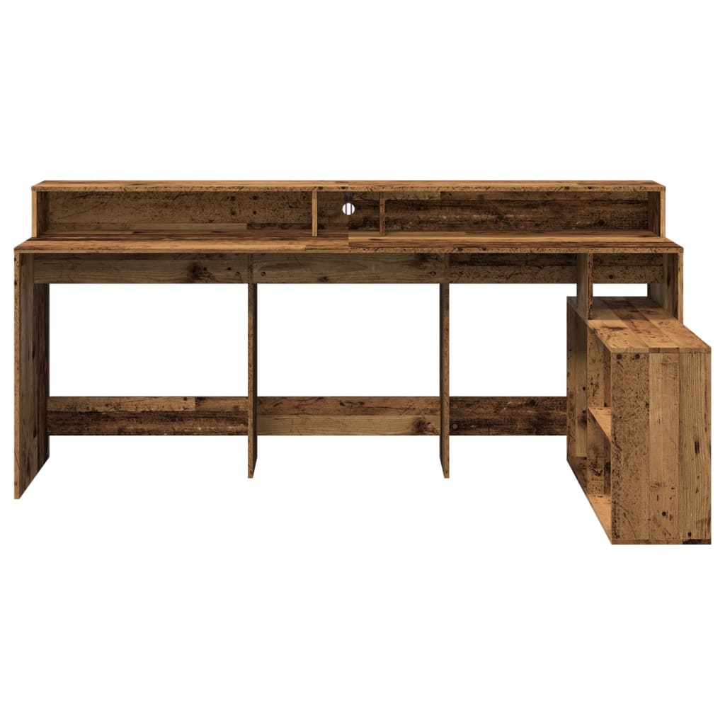 LED desk reclaimed wood look 200x104x91 cm wood-based material