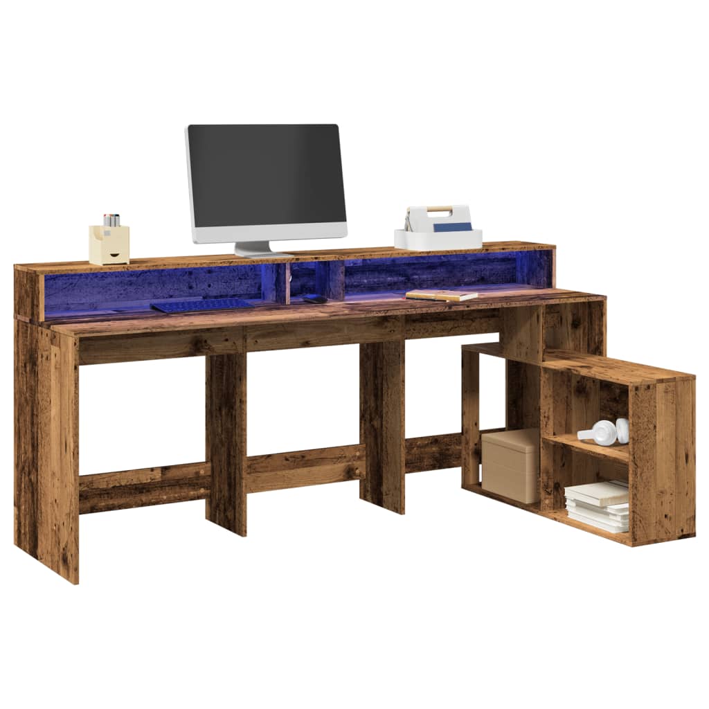 LED desk reclaimed wood look 200x104x91 cm wood-based material