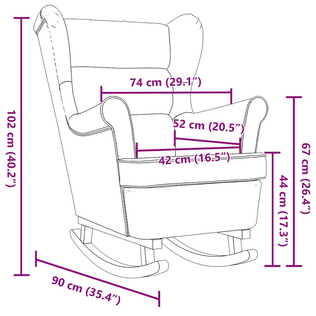 Fauteuil à bascule en tissu jaune foncé 74x90x102 cm