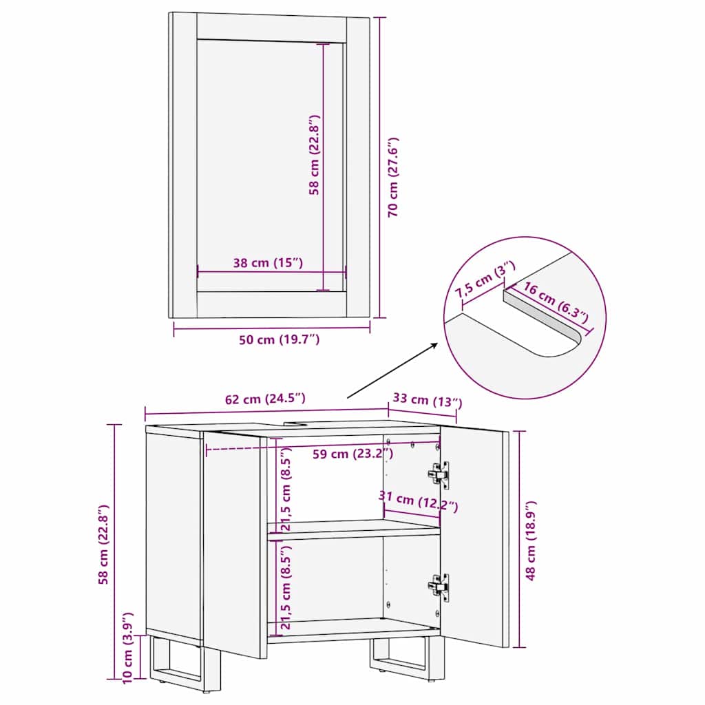 Badezimmerschrank-Set 2 stk. Natur 62 x 33 x 58 cm