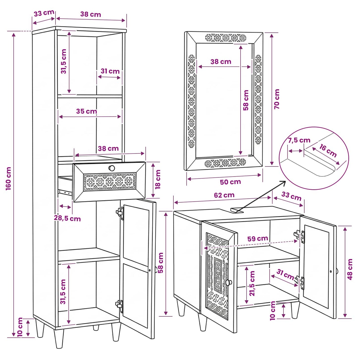 Badezimmermöbel-Set 3 stk. Braun 38 x 33 x 160 cm Holzwerkstoff