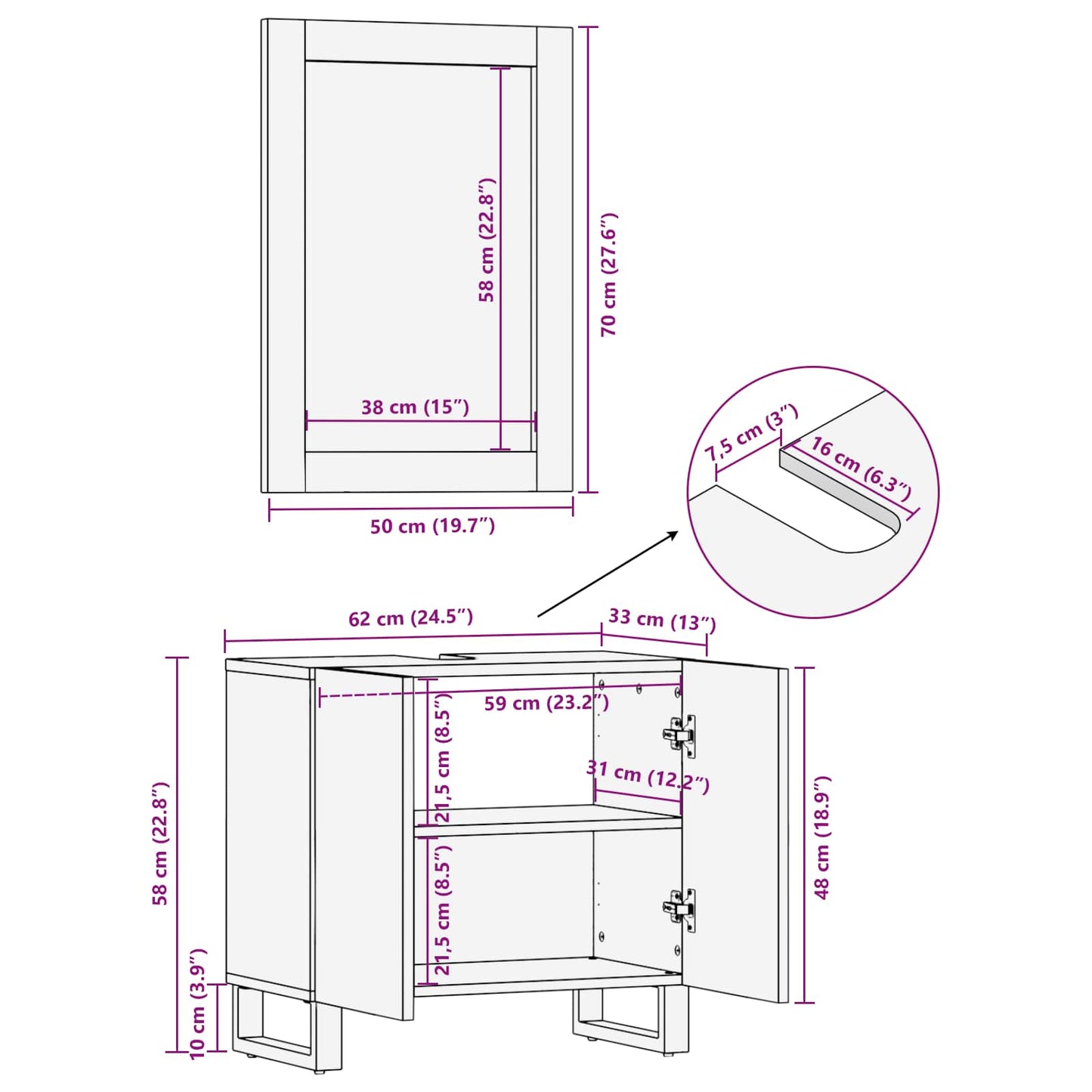 Badezimmer Sets 2 stk. Natur 62 x 33 x 68 cm Massivholz Mango