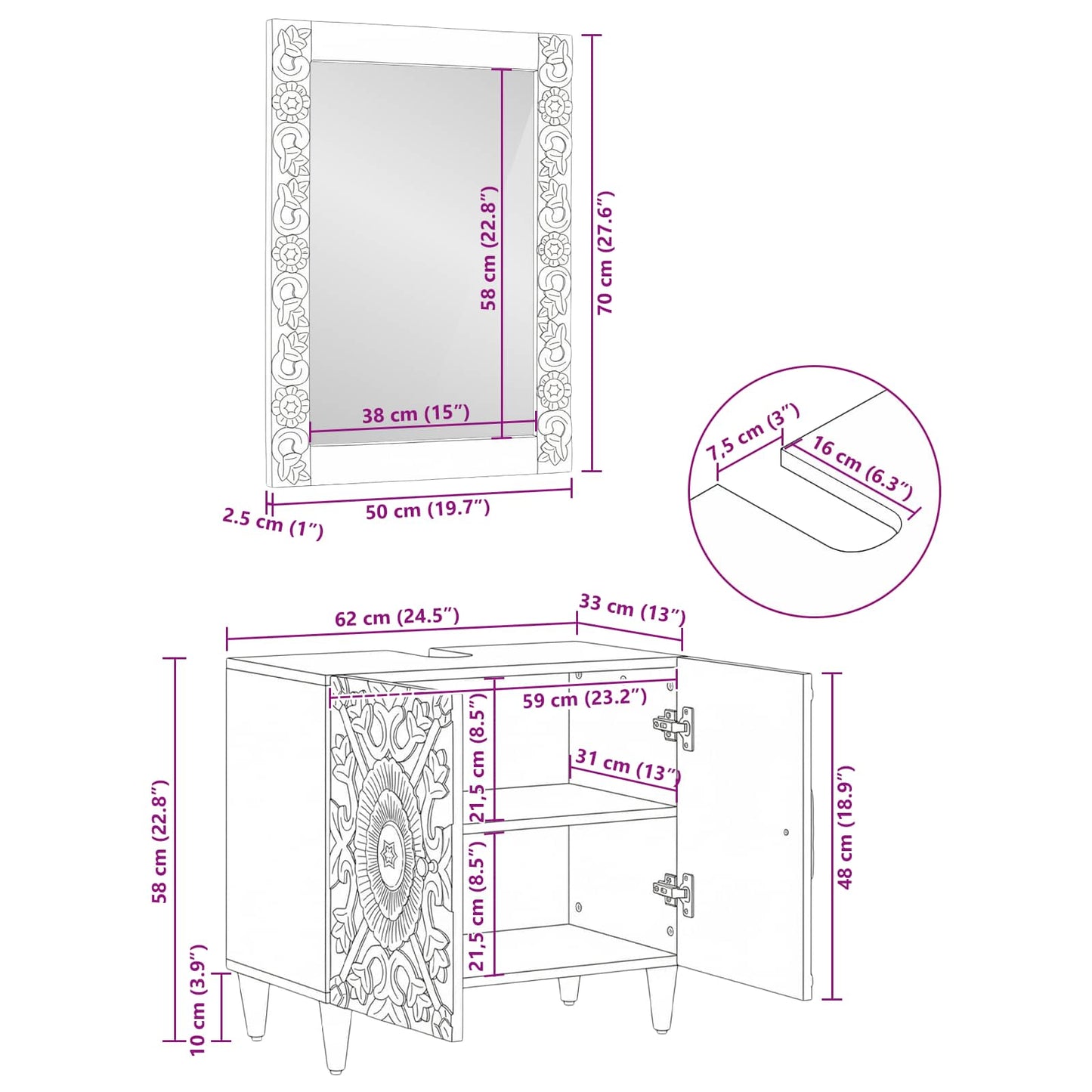Badezimmermöbel-Set Wandmontiert 2 pcs Braun Massivholz Mango