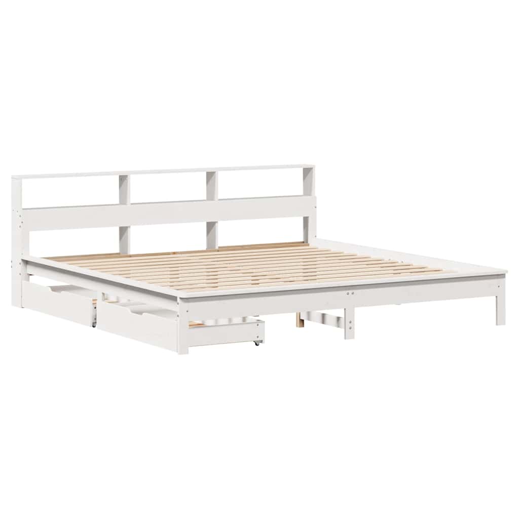 Lit en bois massif avec étagère sans matelas blanc 180x200 cm pin