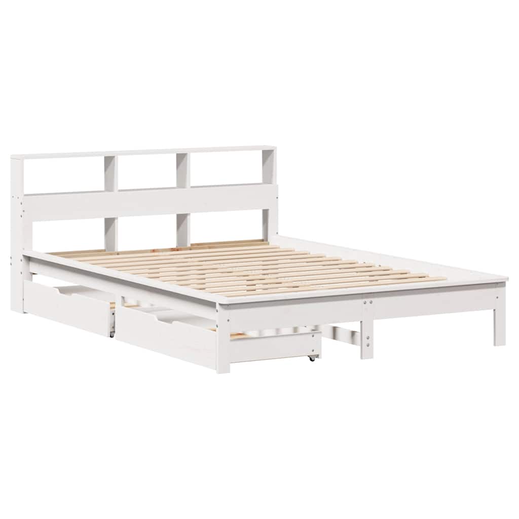 Lit en bois massif avec étagère sans matelas blanc 160x200 cm pin