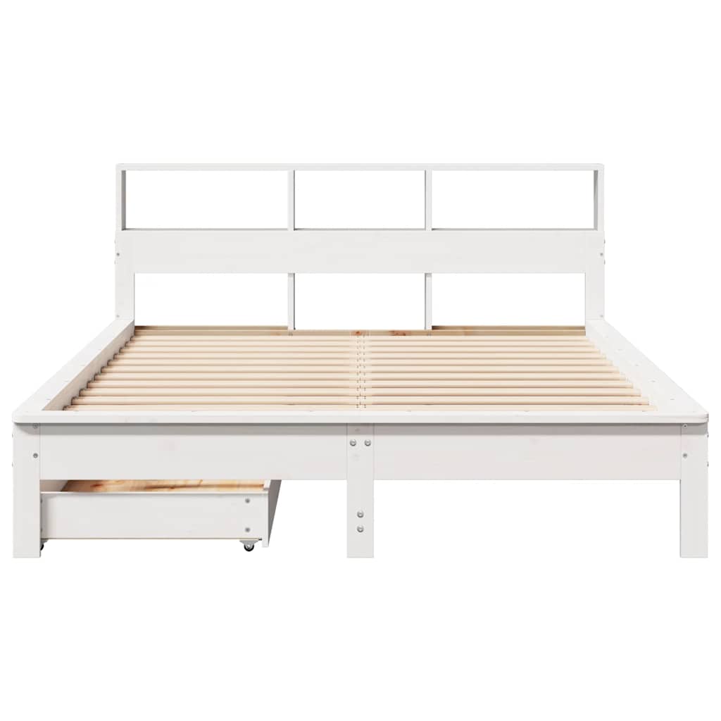 Lit en bois massif avec étagère sans matelas blanc 160x200 cm pin
