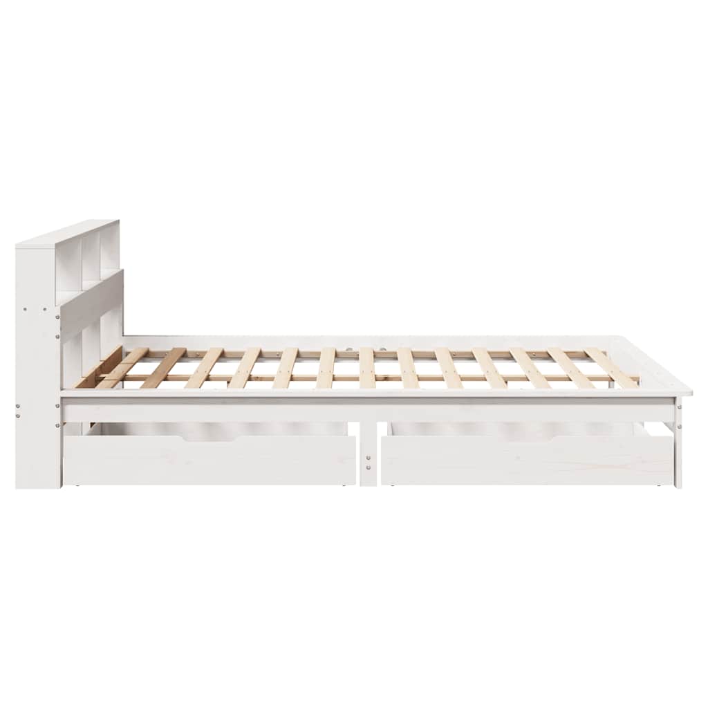 Lit en bois massif avec étagère sans matelas blanc 160x200 cm pin
