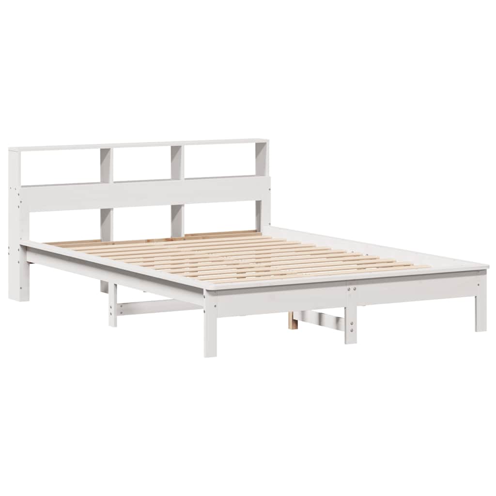 Lit en bois massif avec étagère sans matelas blanc 160x200 cm pin