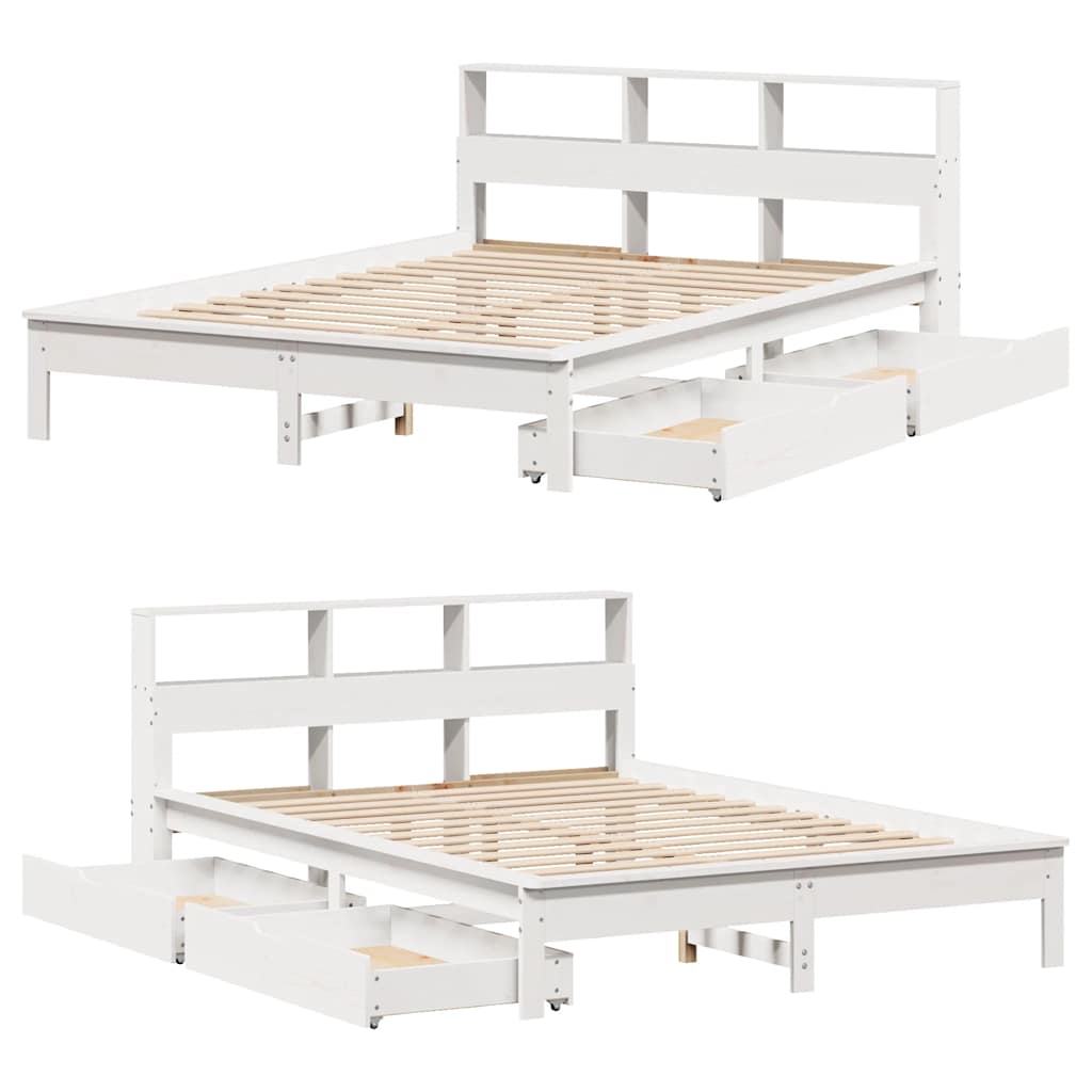 Lit en bois massif avec étagère sans matelas blanc 160x200 cm pin