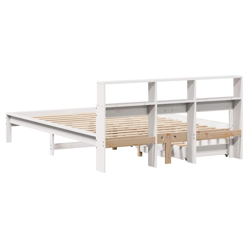 Lit en bois massif avec étagère sans matelas blanc 150x200 cm pin