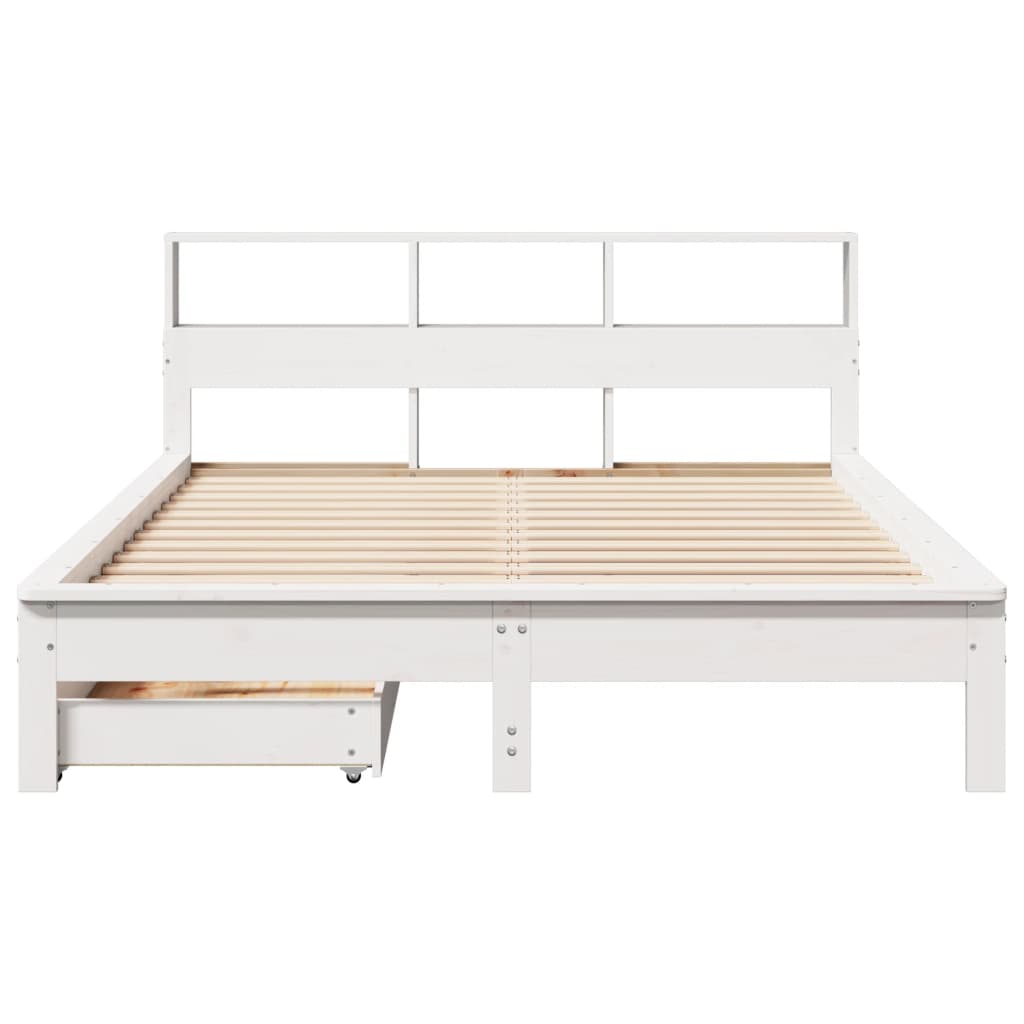 Lit en bois massif avec étagère sans matelas blanc 140x200 cm pin