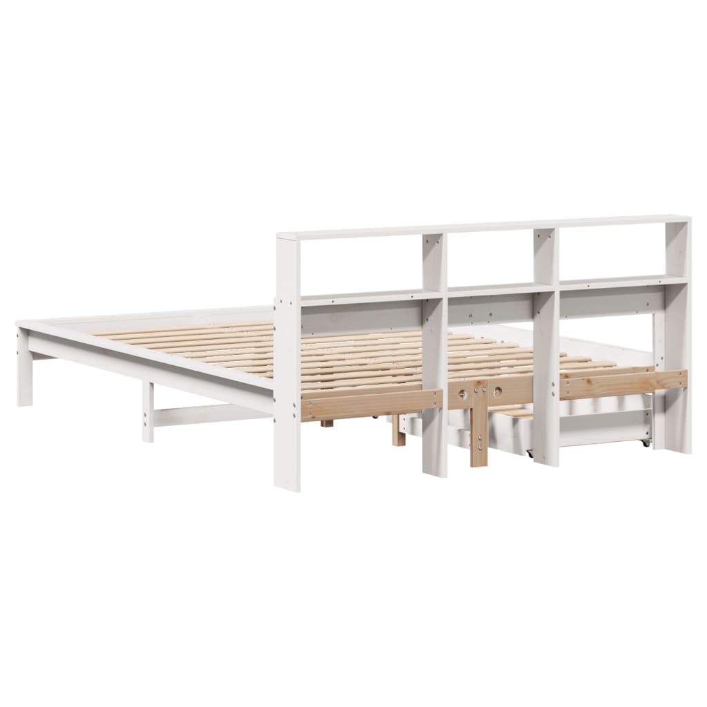 Lit en bois massif avec étagère sans matelas blanc 140x200 cm pin