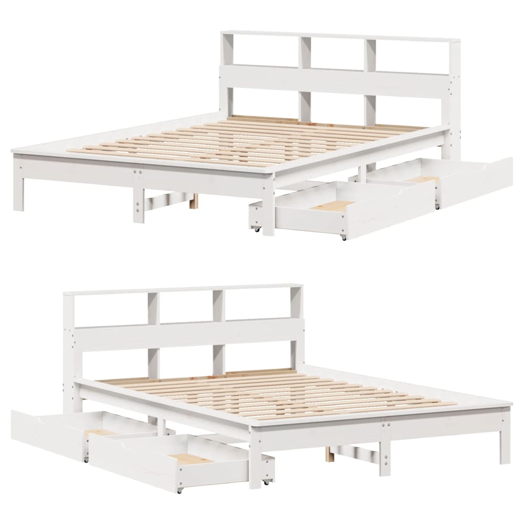 Lit en bois massif avec étagère sans matelas blanc 140x200 cm pin