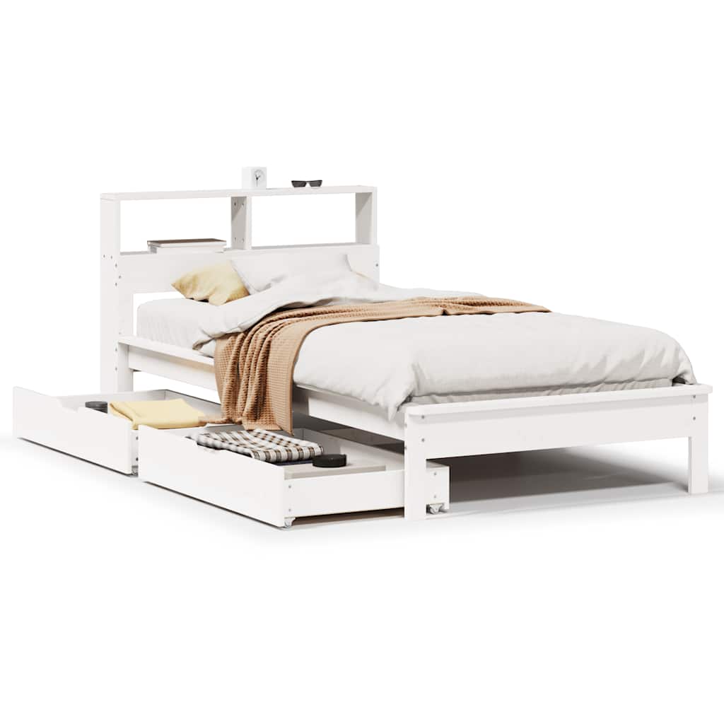 Lit en bois massif avec étagère sans matelas pin blanc 100x200 cm