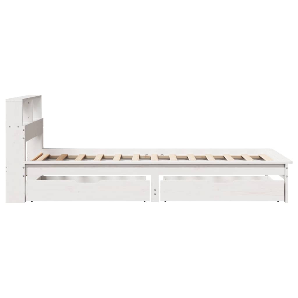 Lit en bois massif avec étagère sans matelas pin blanc 100x200 cm