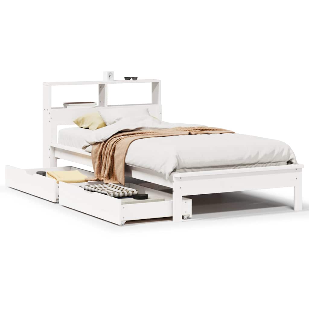Lit en bois massif avec étagère sans matelas pin blanc 90x200 cm