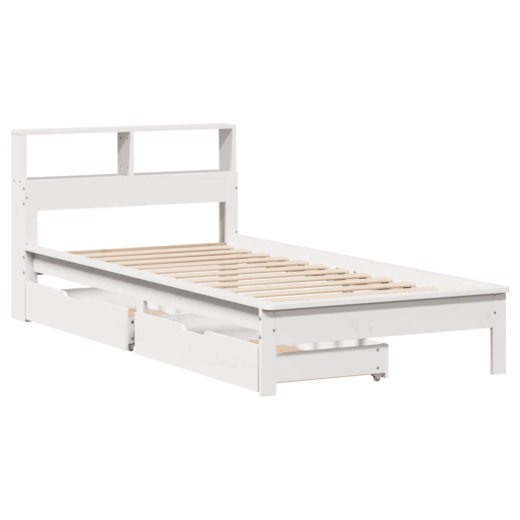 Lit en bois massif avec étagère sans matelas pin blanc 90x200 cm