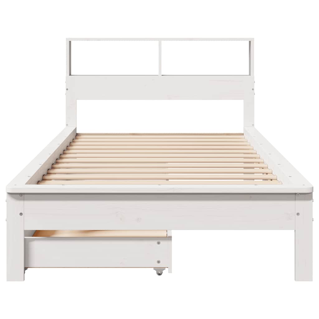 Lit en bois massif avec étagère sans matelas pin blanc 90x200 cm