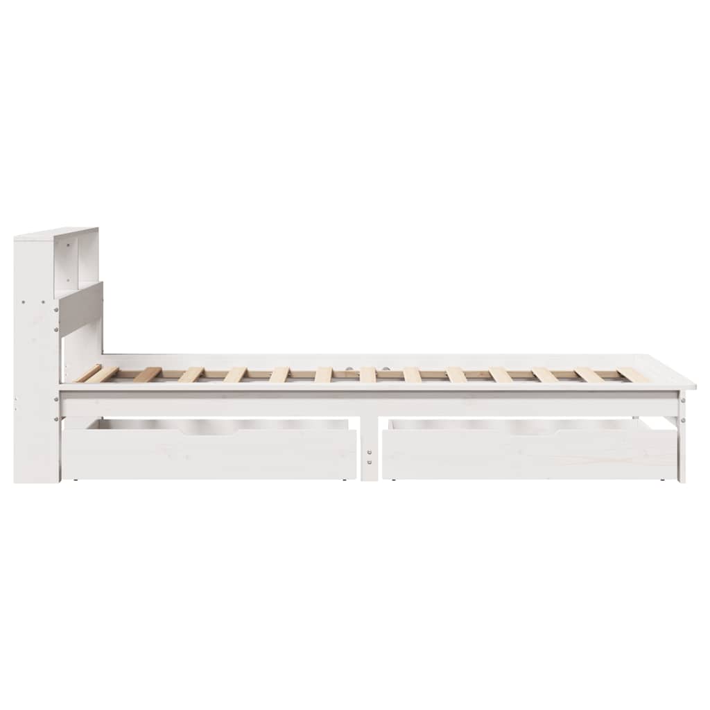 Lit en bois massif avec étagère sans matelas pin blanc 90x200 cm