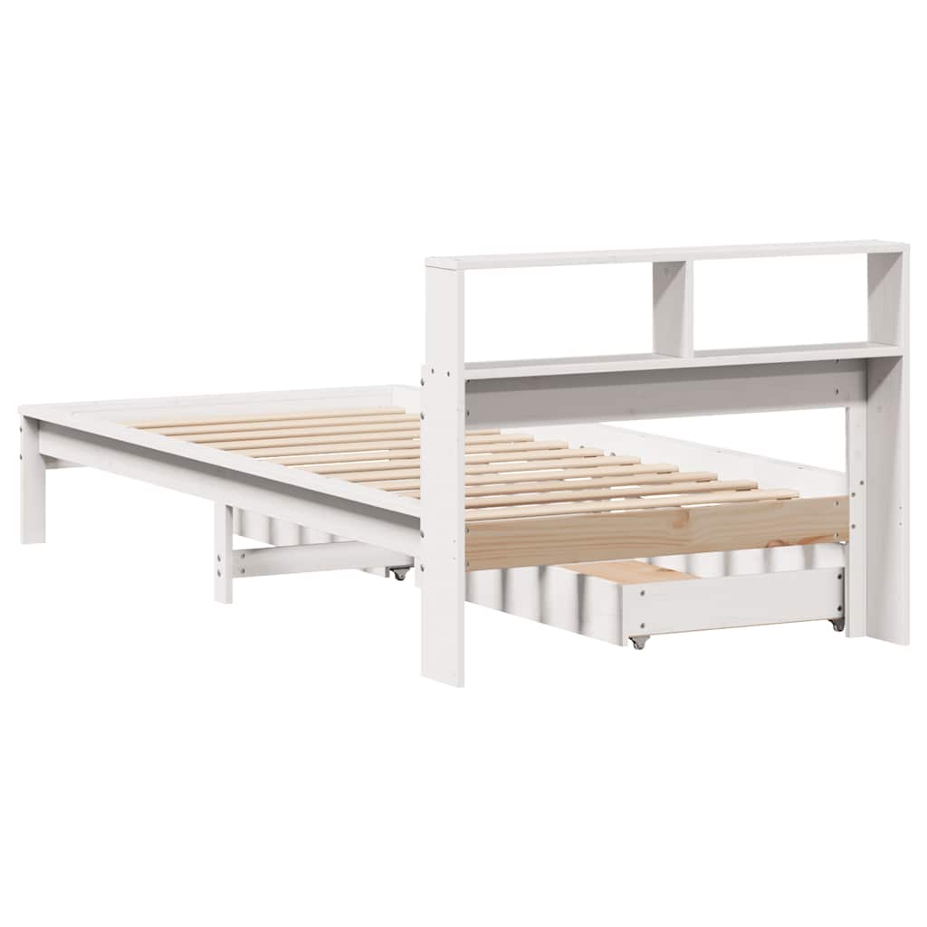 Lit en bois massif avec étagère sans matelas pin blanc 90x200 cm