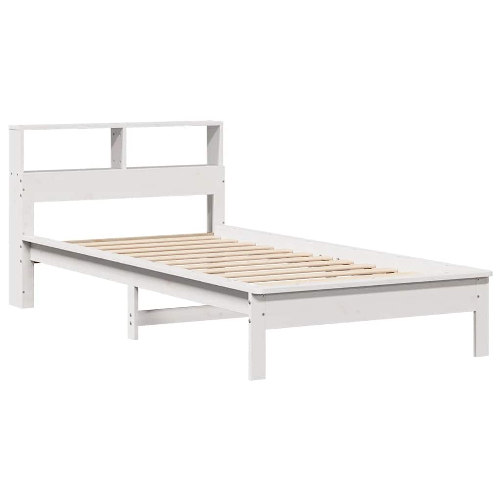 Lit en bois massif avec étagère sans matelas pin blanc 90x200 cm