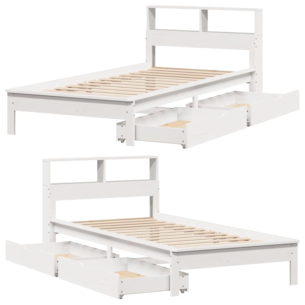 Lit en bois massif avec étagère sans matelas pin blanc 90x200 cm