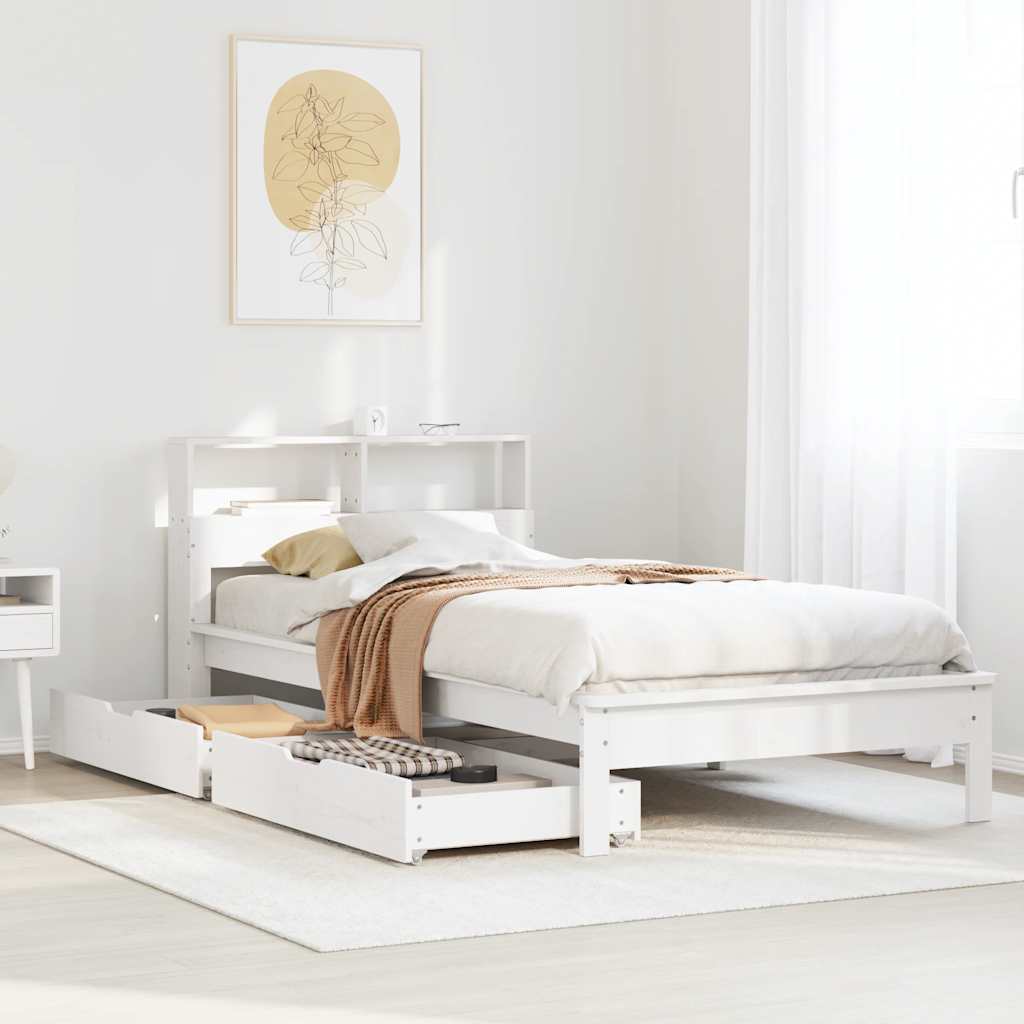 Lit en bois massif avec étagère sans matelas pin blanc 90x200 cm