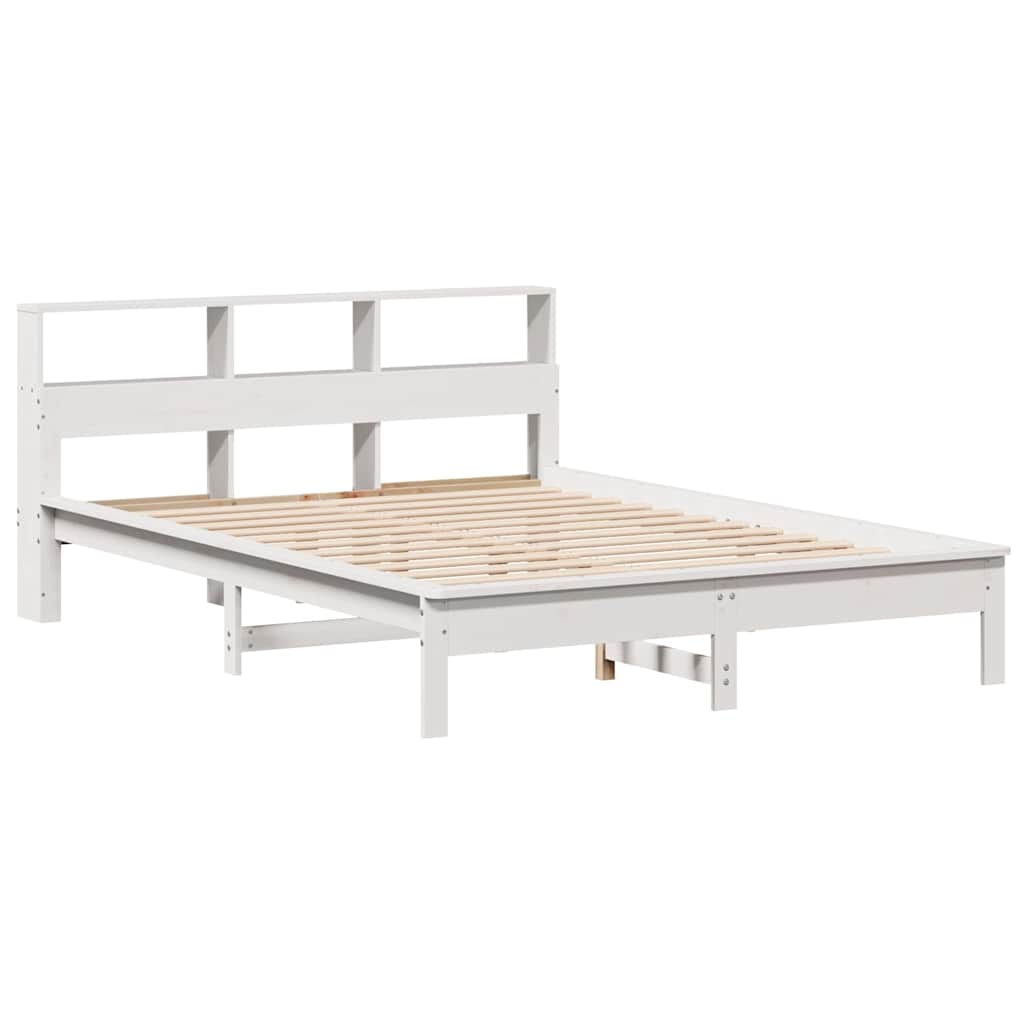 Lit en bois massif avec étagère sans matelas blanc 140x190 cm pin