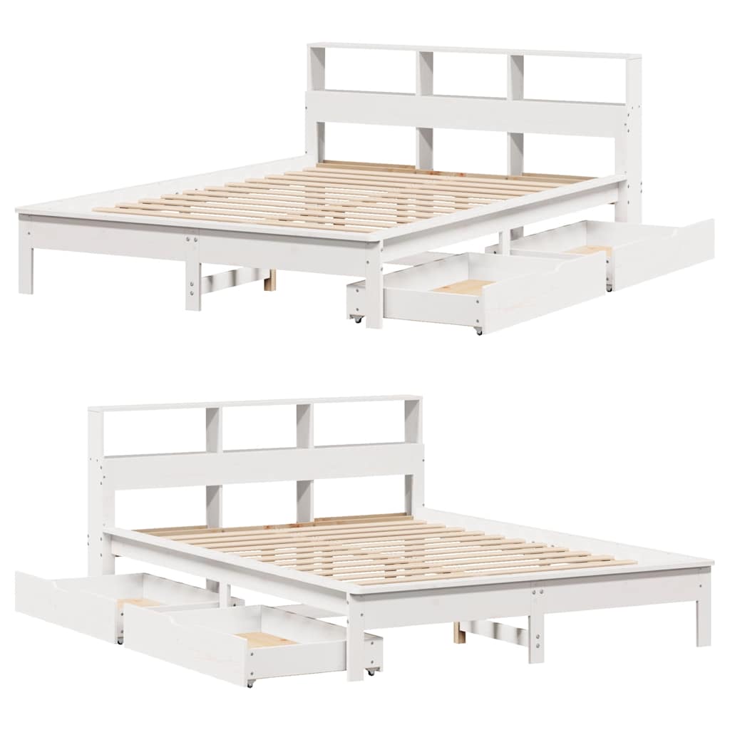 Lit en bois massif avec étagère sans matelas blanc 140x190 cm pin