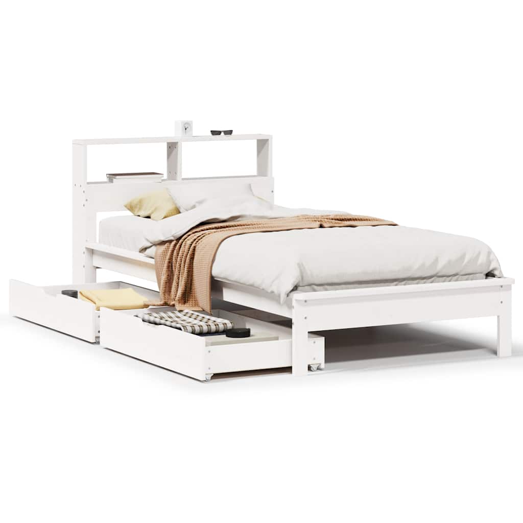 Lit en bois massif avec étagère sans matelas pin blanc 90x190 cm