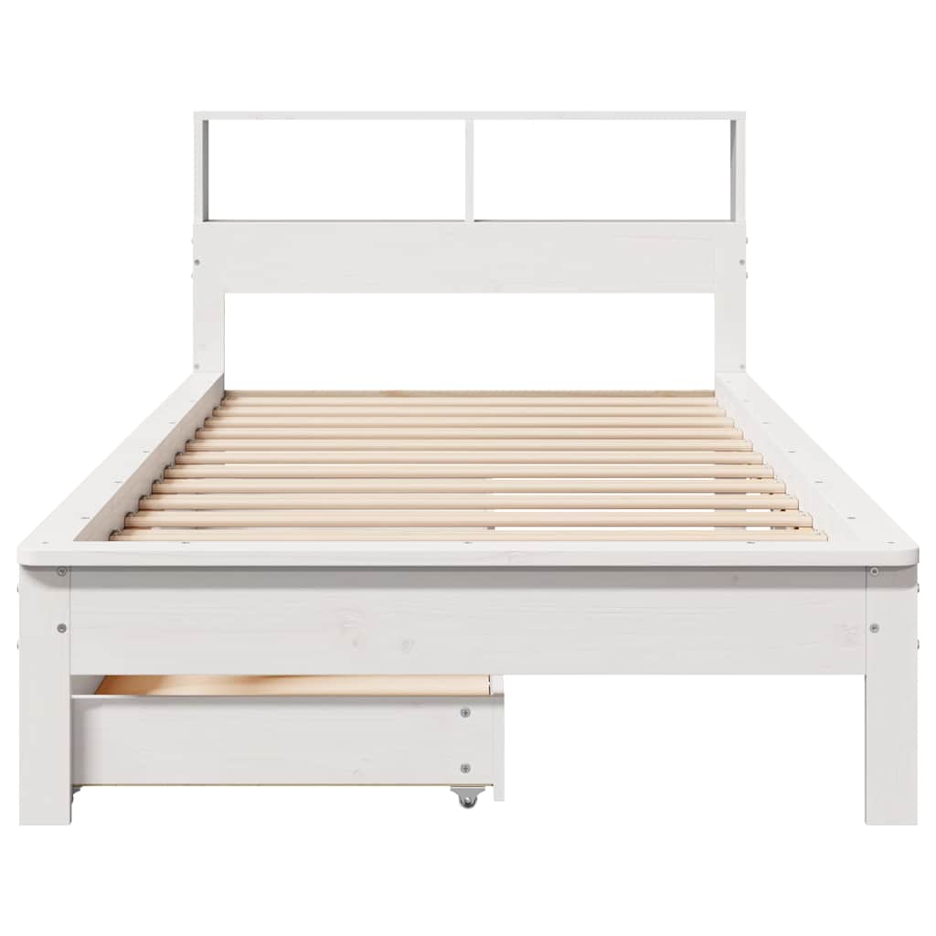 Lit en bois massif avec étagère sans matelas pin blanc 90x190 cm