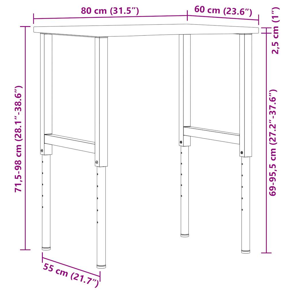 Werkbank Dunkelbraun 80x60x(71,5-98) cm Massivholz Eiche
