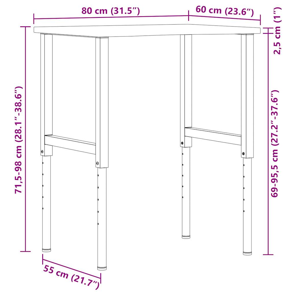 Werkbank Dunkelbraun 80x60x(71,5-98) cm Massivholz Eiche