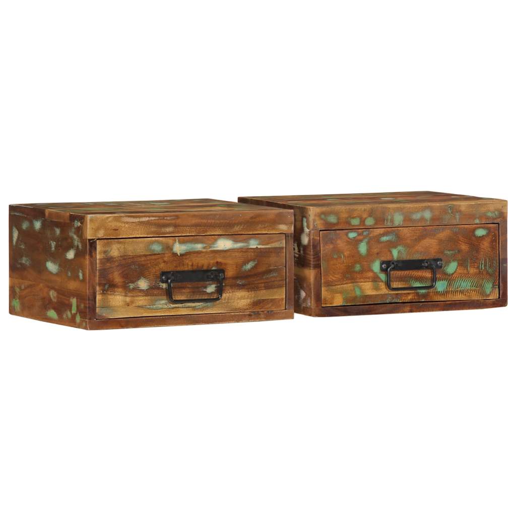 Wall-mounted bedside tables, 2 pieces, solid reclaimed wood