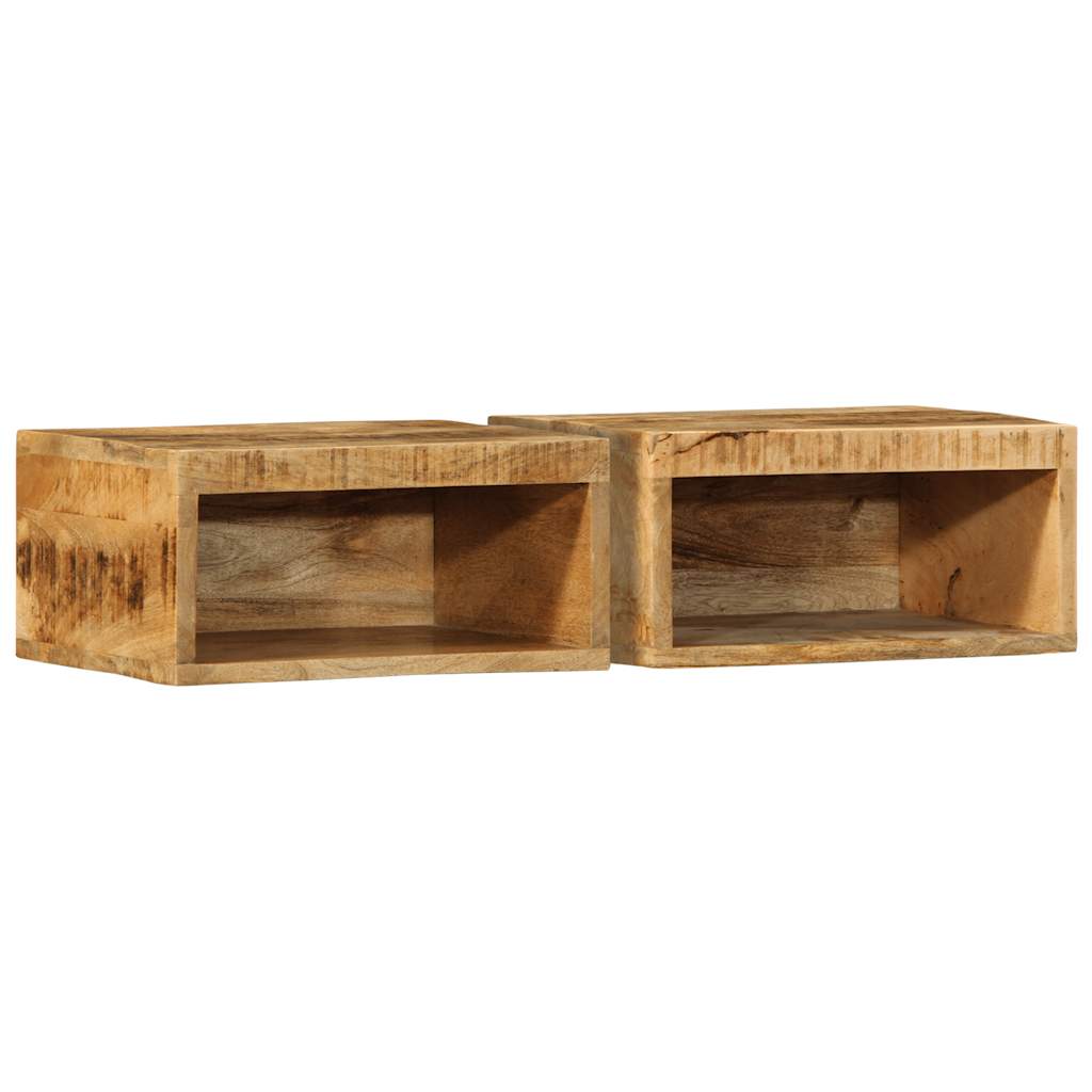 Meubles TV muraux, 2 pièces, en bois de manguier brut