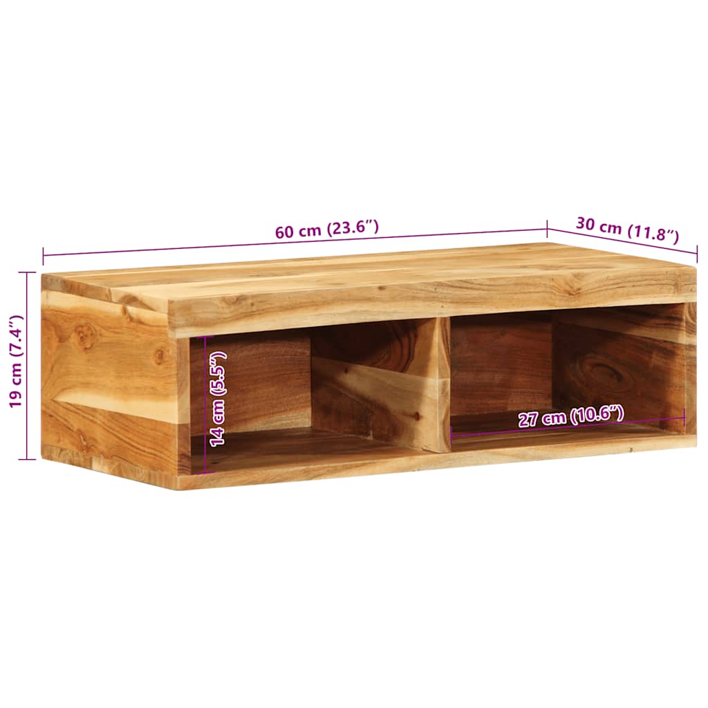 Meuble TV mural 60x30x19 cm en bois d'acacia massif