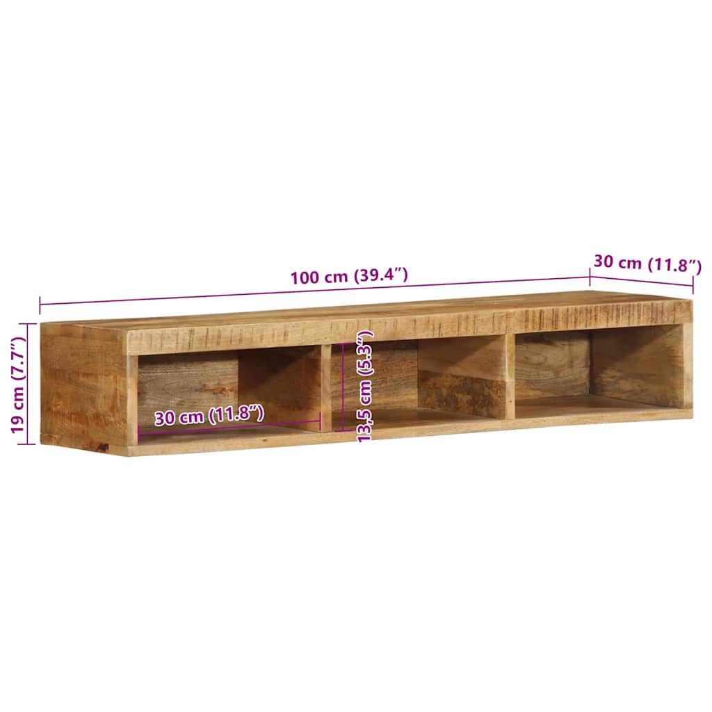 Meuble TV mural 100x30x19 cm Bois de manguier brut
