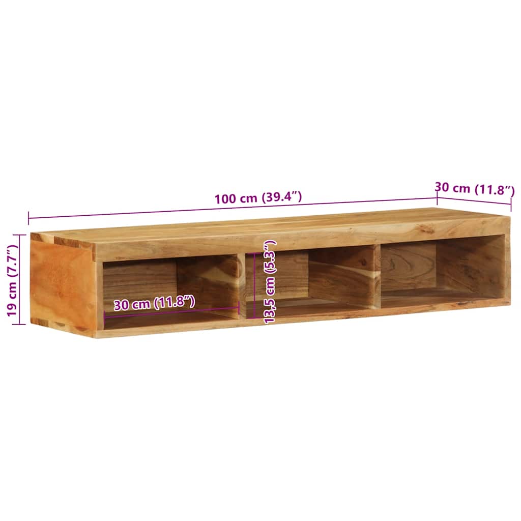 Meuble TV mural 100x30x19 cm en bois d'acacia massif