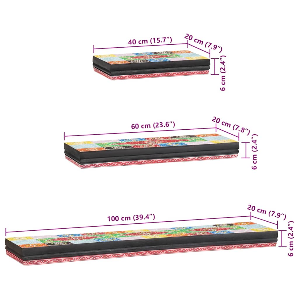 Wandregale 3 stk. Mehrfarbig 100 x 20 x 6 cm Massivholz Mango