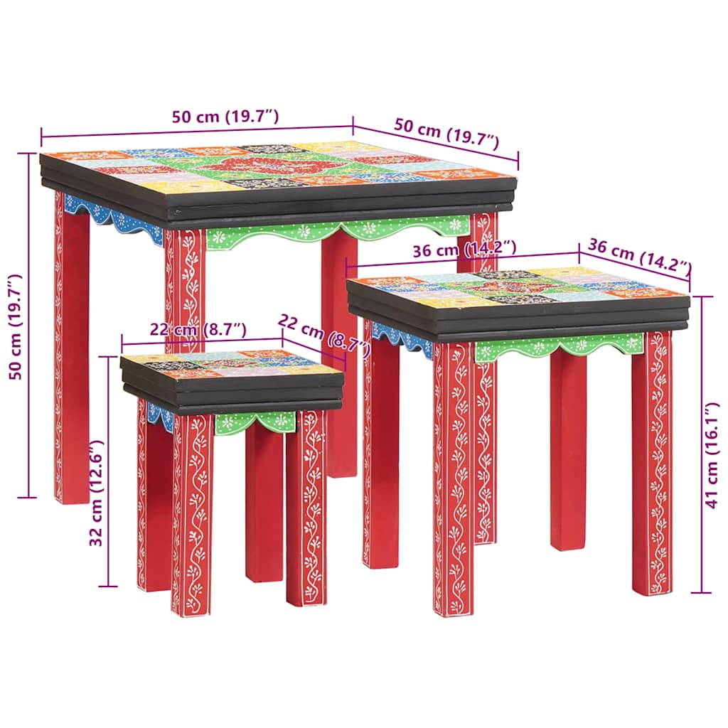 Quadratischer Tisch 3 Stk. Mehrfarbig 50 x 50 x 50 cm