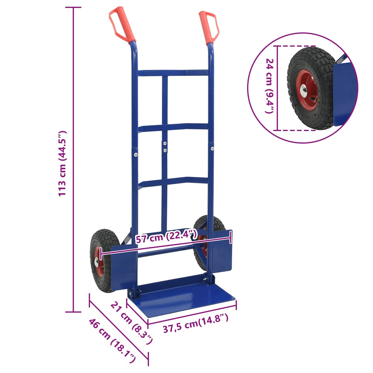 Erweiterbarer Handwagen Blau und Rot 57 x 46 x 113 cm Stahl