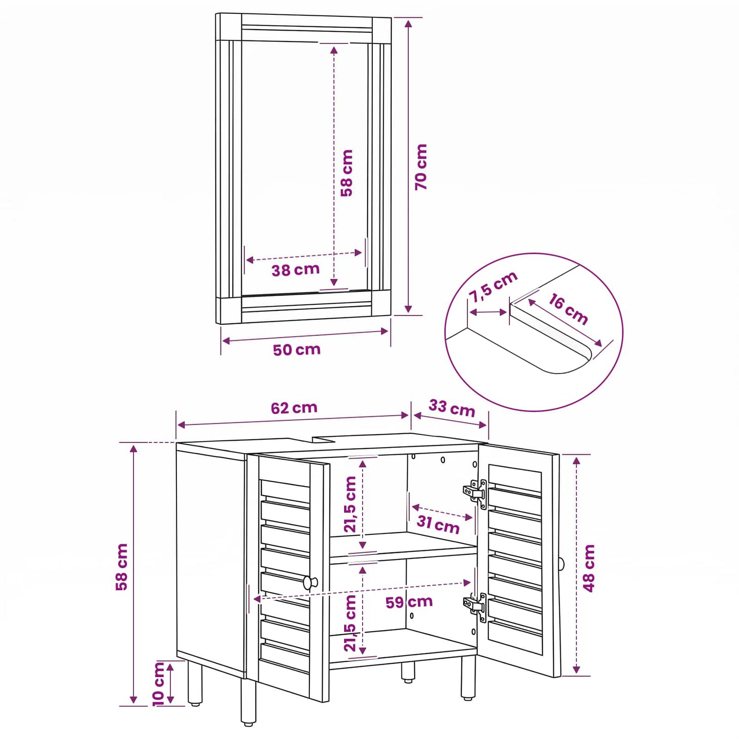 Badezimmerschrank-Set 2 Stk. Natur 62 x 33 x 58 cm
