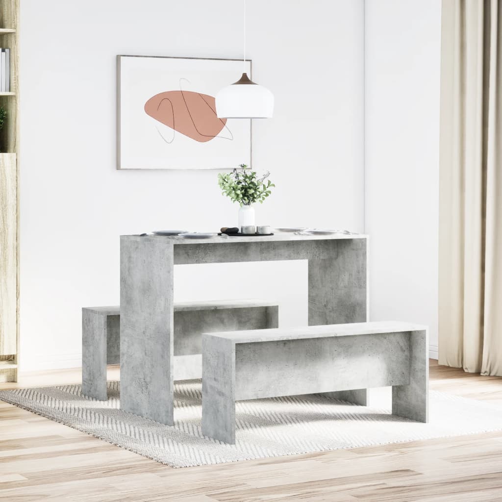 3-piece dining table and bench set concrete grey wood material