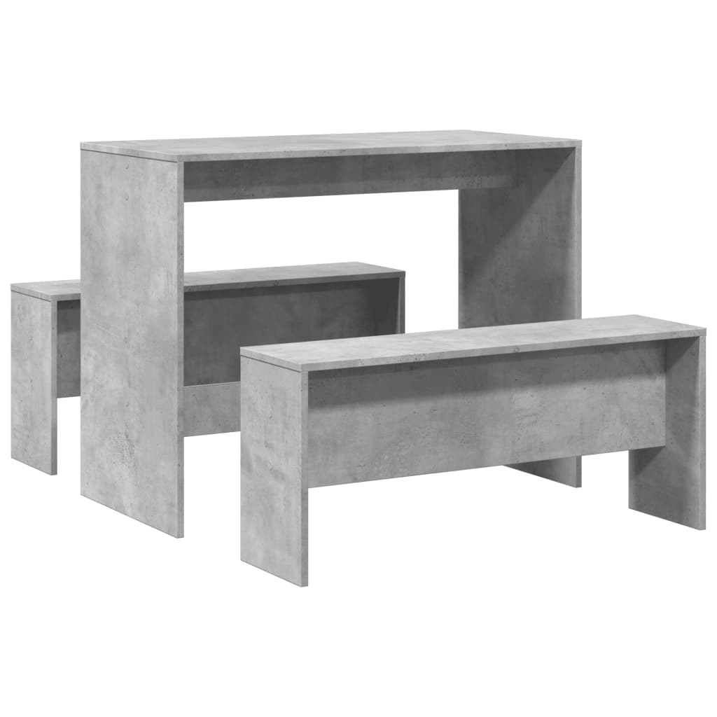 3-piece dining table and bench set concrete grey wood material