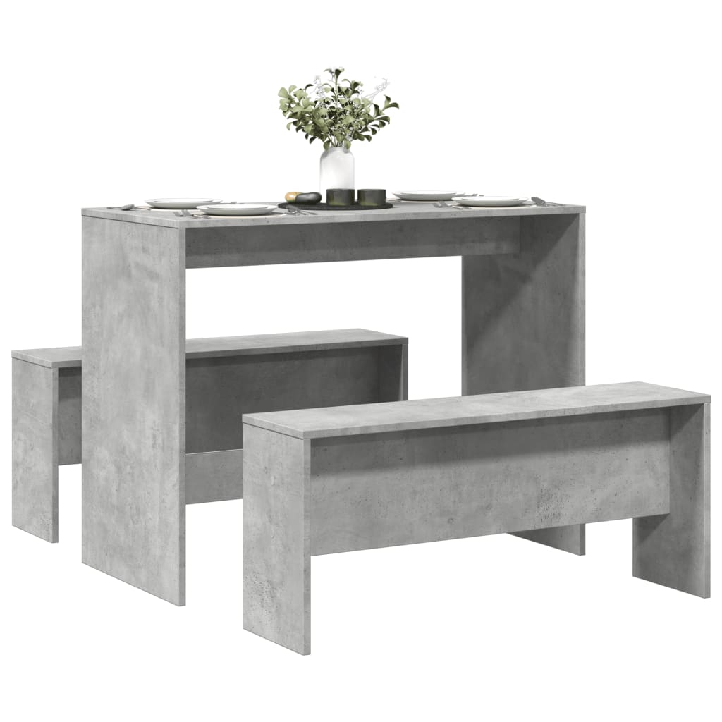 3-piece dining table and bench set concrete grey wood material