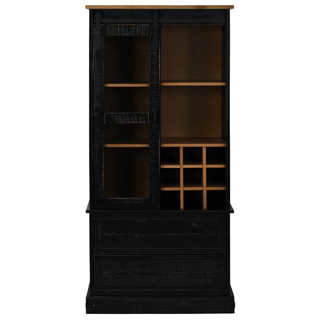 Armoire à vin HALDEN avec étagères à vin, porte coulissante, pin noir